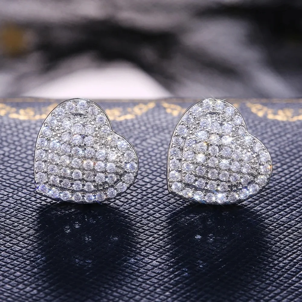 Silver Crystal Heart Stud Earrings - Picture 9 of 10